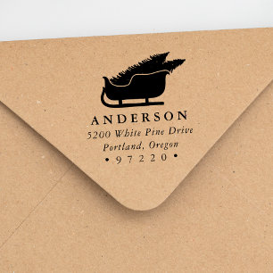 Christmas Trees in Sleigh Return Address Self-inking Stamp