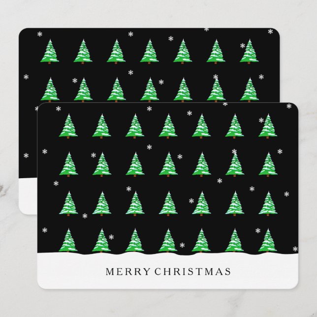 Christmas trees in the snow black invitation card (Front/Back)