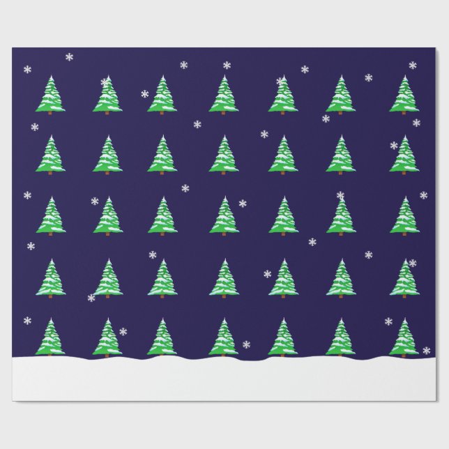 Christmas trees in the snow wrapping paper (Flat)