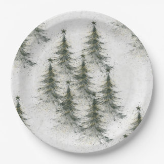 Christmas trees in the Woods Paper Plate