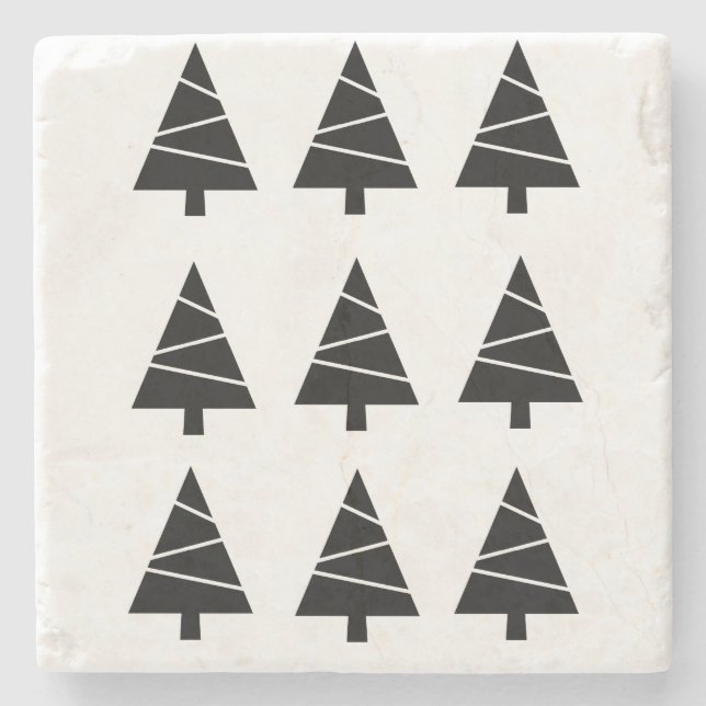Christmas Trees Marble Stone Coaster (Front)