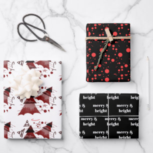 Christmas Trees Merry and Bright Polka Dots Wrapping Paper Sheet