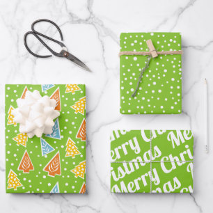 Christmas trees "Merry Christmas" snow lime green Wrapping Paper Sheet