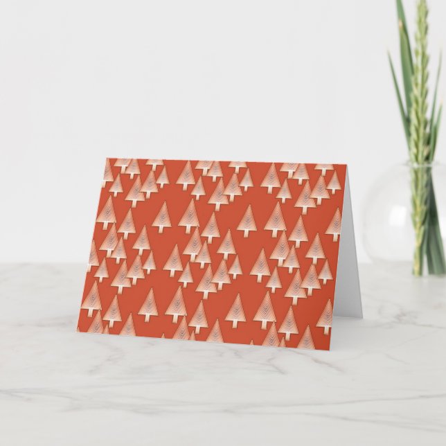Christmas trees, metallic 3-d look, copper holiday card (Front)