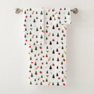 Christmas Trees, Mistletoe & Gifts Bath Towel Set
