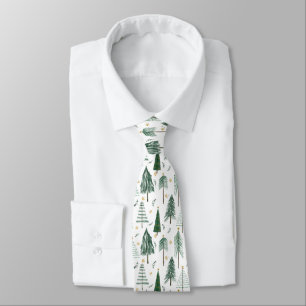 Christmas Trees Modern Watercolor Star Foliage Tie
