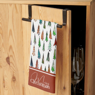 Christmas trees monogram kitchen towel