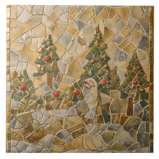 Christmas  Trees Mosaic, Victorian Style Ceramic Tile (Front)
