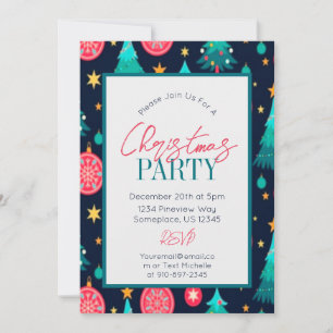 Christmas Trees Navy Blue Christmas Party  Invitation