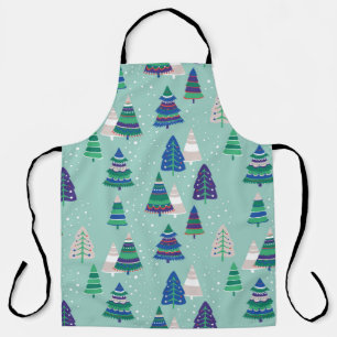 Christmas trees on a blue background apron