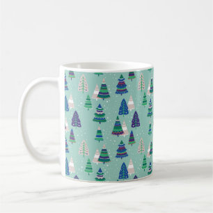 Christmas trees on a blue background coffee mug