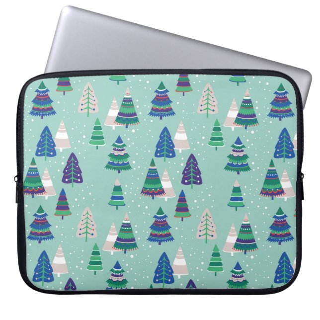 Christmas trees on a blue background laptop sleeve (Front)