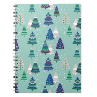 Christmas trees on a blue background notebook