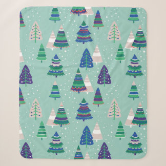 Christmas trees on a blue background sherpa blanket