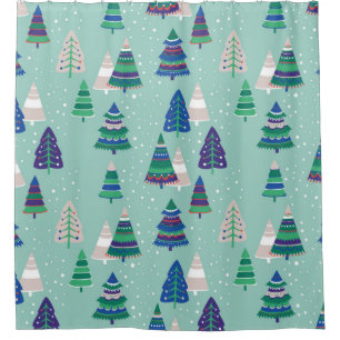 Christmas trees on a blue background shower curtain