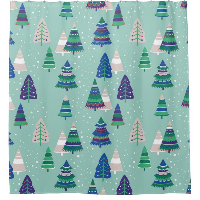 Christmas trees on a blue background shower curtain (Front)