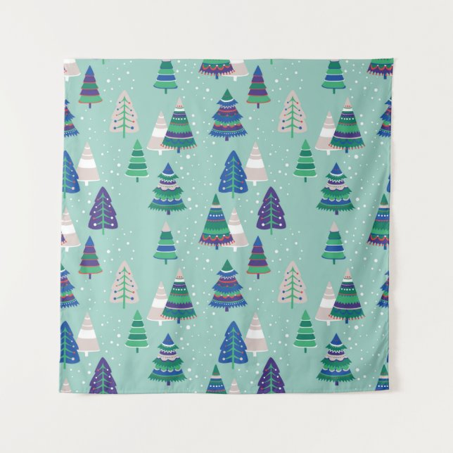 Christmas trees on a blue background tapestry (Front)