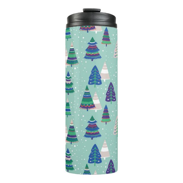 Christmas trees on a blue background thermal tumbler (Front)