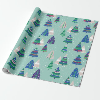 Christmas trees on a blue background wrapping paper