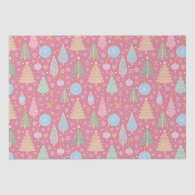 Christmas trees on pink tissue paper (Front)