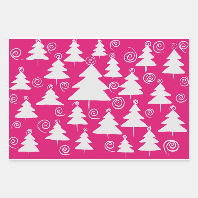 Christmas Trees on Pink Wrapping Paper Sheet (Front)