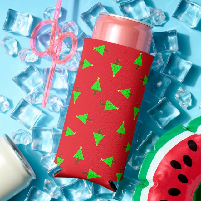 Christmas trees on red seltzer can cooler (In Situ Summer)