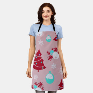 Christmas Trees Ornaments and Snowflakes Red  Apron