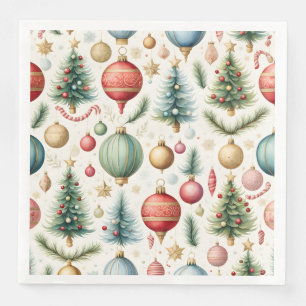 Christmas Trees Ornaments Candy Canes Pattern Napkin