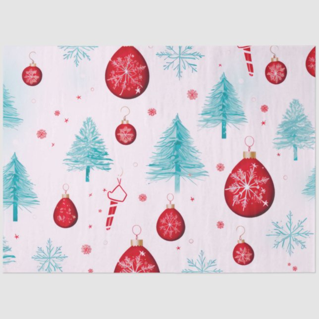 Christmas Trees Ornaments Snowflakes Christmas Tissue Paper (Front)