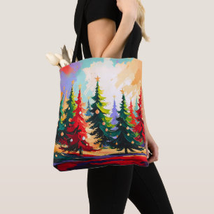 Christmas Trees painting Landscape Tote Bag
