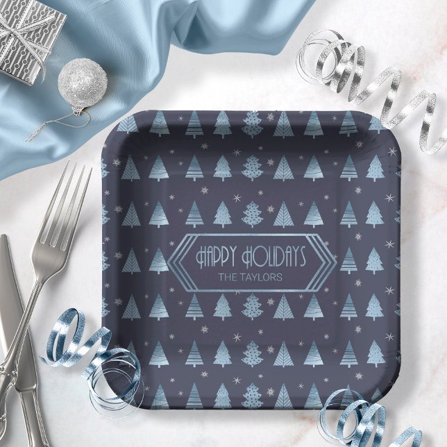 Christmas Trees Pattern Blue ID863 Paper Plate (Creator Uploaded)