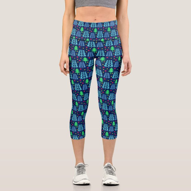 Christmas Trees Pattern Capri Leggings (Front)