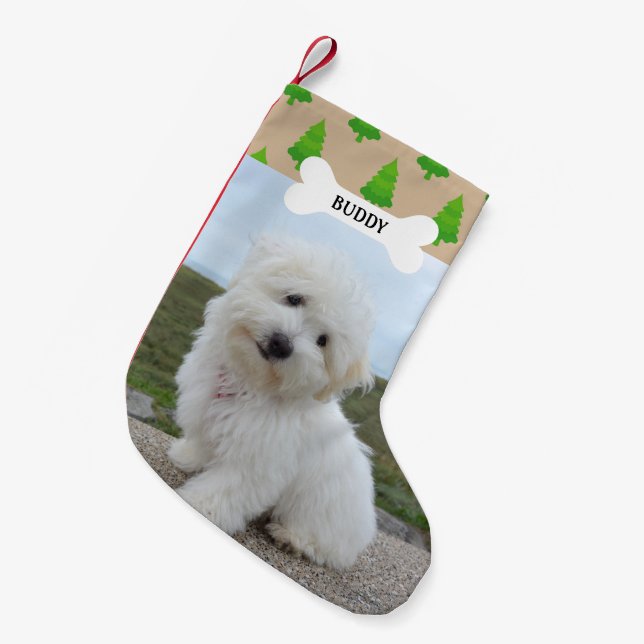 Christmas Trees Pattern Dog Bone Pet Photo Small Christmas Stocking (Front (Hanging))