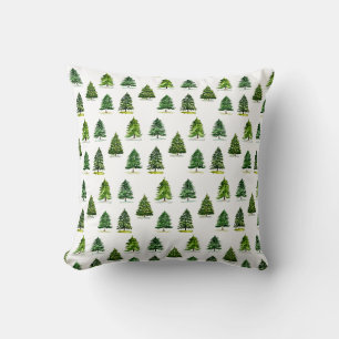Christmas trees pattern Festive Green Watercolor Cushion