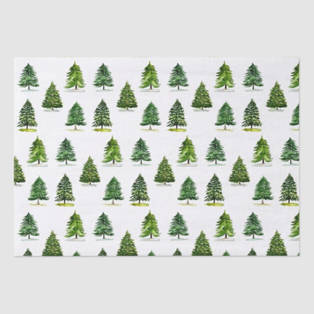 Christmas trees pattern Festive Green Watercolor Tissue Paper (Front)