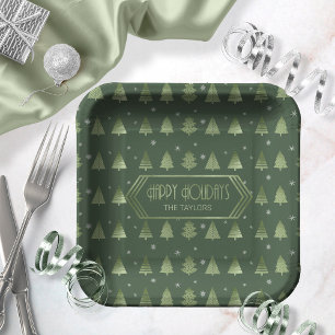 Christmas Trees Pattern Green ID863 Paper Plate