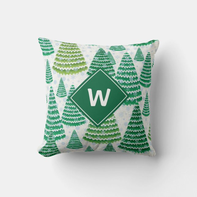 Christmas Trees Pattern Monogrammed Initial Cushion (Front)