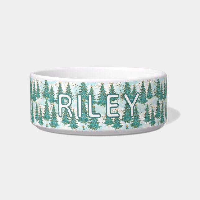 Christmas Trees Pattern Personalised Dog Bowl (Front)