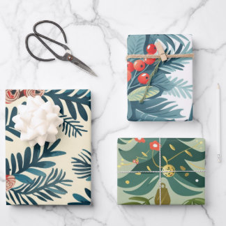 Christmas trees pattern wrapping paper sheet