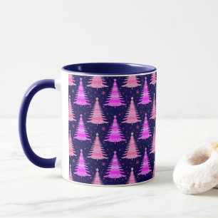 Christmas Trees Pink Blue Pattern Design Mug