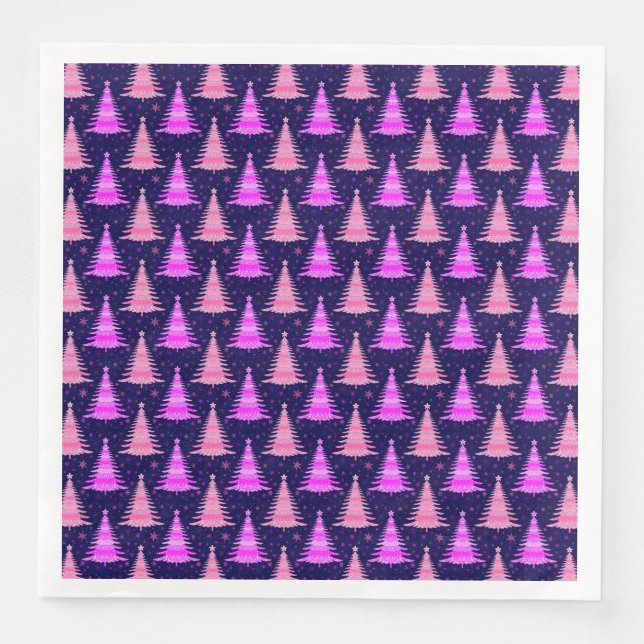 Christmas Trees Pink Blue Pattern Design  Napkin (Front)