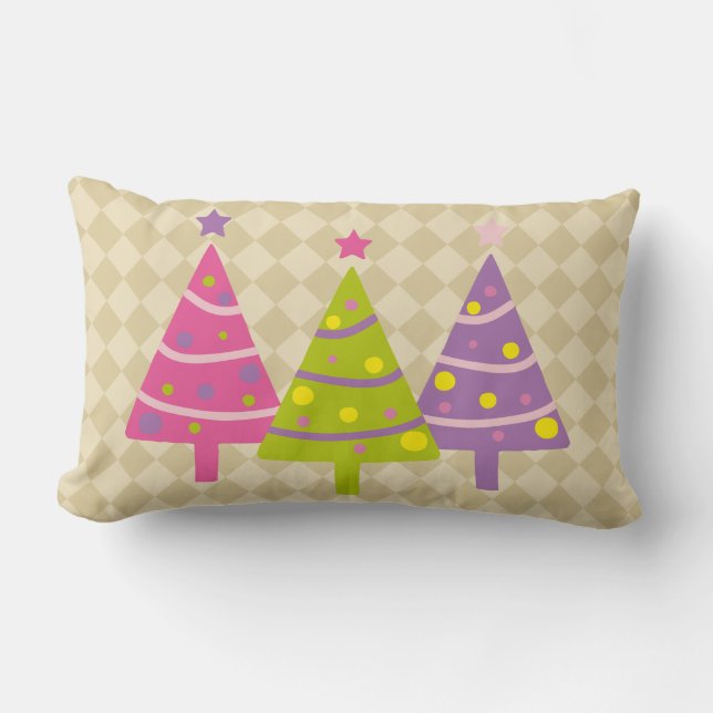 Christmas Trees Pink Cute Beige  Lumbar Cushion (Front)
