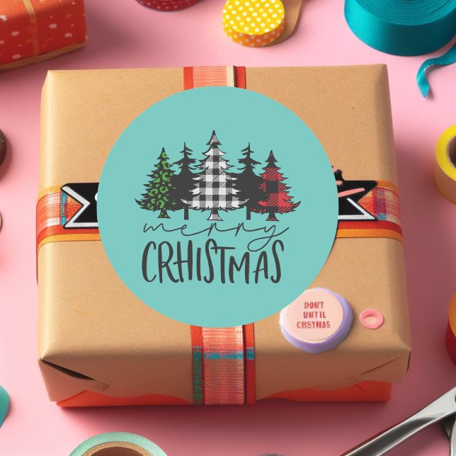 Christmas Trees Plaid Classic Round Sticker (Creator Uploaded)
