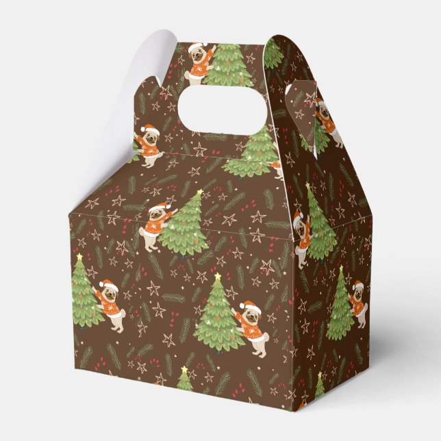 Christmas trees &pug dog pattern custom background favour box (Front Side)