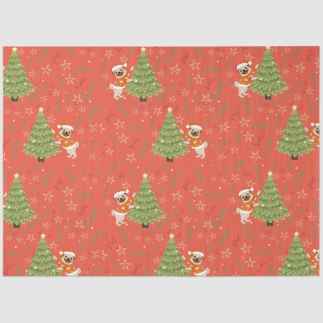 Christmas trees &pug dog pattern custom background tissue paper (Front)
