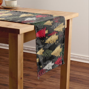 Christmas Trees Red Black Gold  Short Table Runner