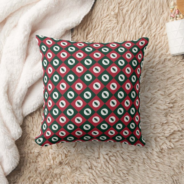 Christmas Trees Red Green and White Pattern Cushion (Blanket)