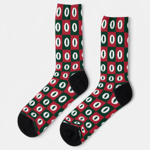 Christmas Trees Red Green and White Pattern Socks