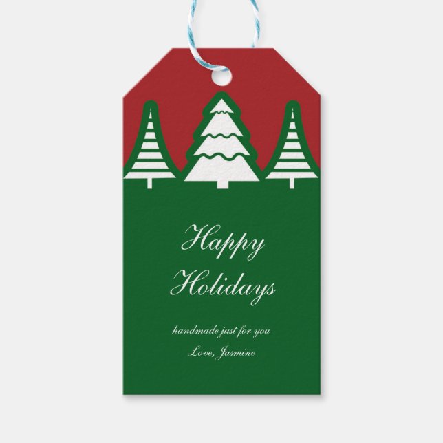 Christmas Trees Red & Green Christmas Gift Tag (Front)