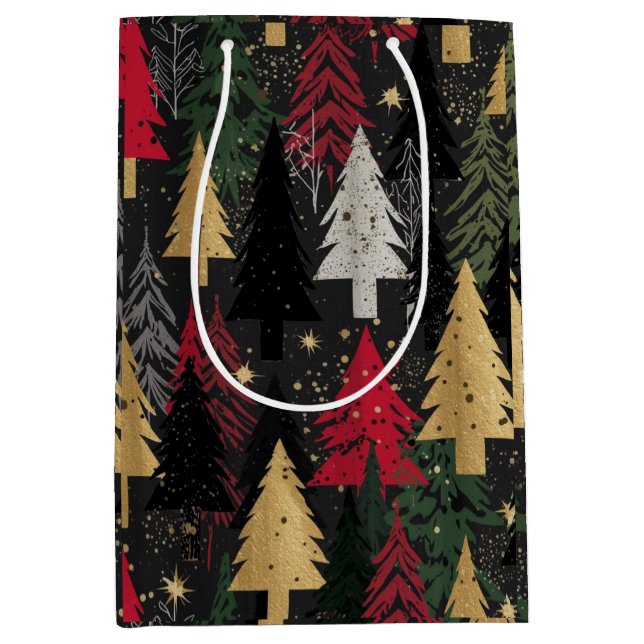 Christmas Trees Red Green Gold Medium Gift Bag (Front)